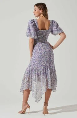 Floral Short Sleeve Asymmetrical Hem Midi Dress -Dress Sales Store ADR101039 PURPLEMULTIFLORAL 6