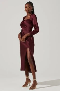 Gracie Long Sleeve Cutout Satin Midi Dress 27 Gracie Long Sleeve Cutout Satin Midi Dress -Dress Sales Store ADR101065 DEEPWINE 1