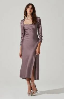 Gracie Long Sleeve Cutout Satin Midi Dress 31 Gracie Long Sleeve Cutout Satin Midi Dress -Dress Sales Store ADR101065 DUSTYMAUVE 0083