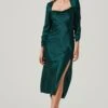 Gracie Long Sleeve Cutout Satin Midi Dress 1 Gracie Long Sleeve Cutout Satin Midi Dress -Dress Sales Store ADR101065 HUNTERGREEN 1