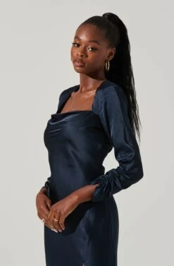 Gracie Long Sleeve Cutout Satin Midi Dress 37 Gracie Long Sleeve Cutout Satin Midi Dress -Dress Sales Store ADR101065 MIDNIGHT 2