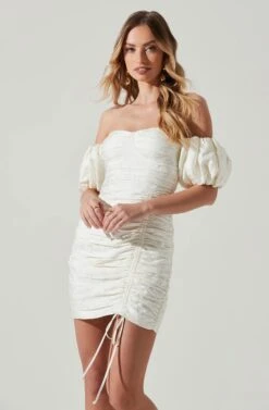 Off Shoulder Ruched Mini Dress 11 Off Shoulder Ruched Mini Dress -Dress Sales Store ADR101351J WHITE 3