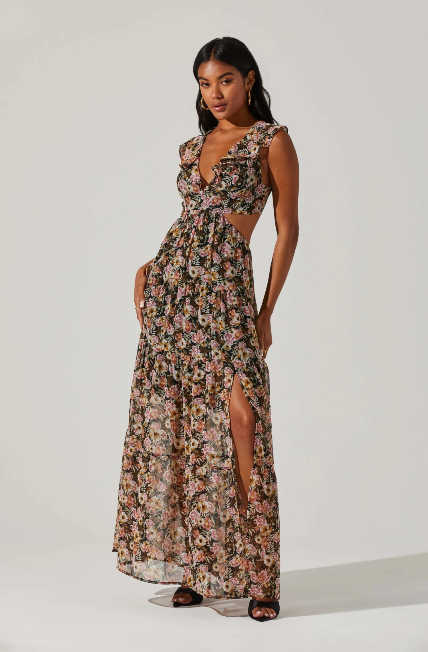 Floral Ruffle Cutout Maxi Dress 3 Floral Ruffle Cutout Maxi Dress