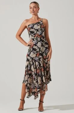 Emmylou Floral One Shoulder Midi Dress 21 Emmylou Floral One Shoulder Midi Dress -Dress Sales Store ADR101528 BLACKFLORAL 2