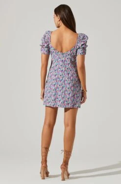 Floral Square Neck Puff Sleeve Mini Dress 9 Floral Square Neck Puff Sleeve Mini Dress -Dress Sales Store ADR101546 BLUEFUCHSIAFLORAL 4