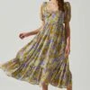 Floral Sweetheart Neck Midi Dress 1 Floral Sweetheart Neck Midi Dress -Dress Sales Store ADR101552 GOLDPURPLEFLORAL 2