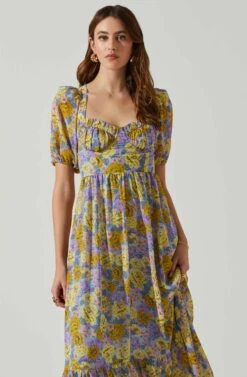 Floral Sweetheart Neck Midi Dress 17 Floral Sweetheart Neck Midi Dress -Dress Sales Store ADR101552 GOLDPURPLEFLORAL 3