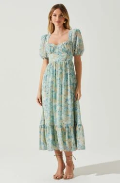 Floral Sweetheart Neck Midi Dress 20 Floral Sweetheart Neck Midi Dress -Dress Sales Store ADR101552 GREENBLUEFLORAL 1