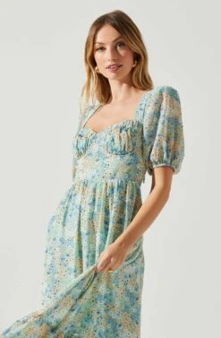 Floral Sweetheart Neck Midi Dress 21 Floral Sweetheart Neck Midi Dress -Dress Sales Store ADR101552 GREENBLUEFLORAL 3