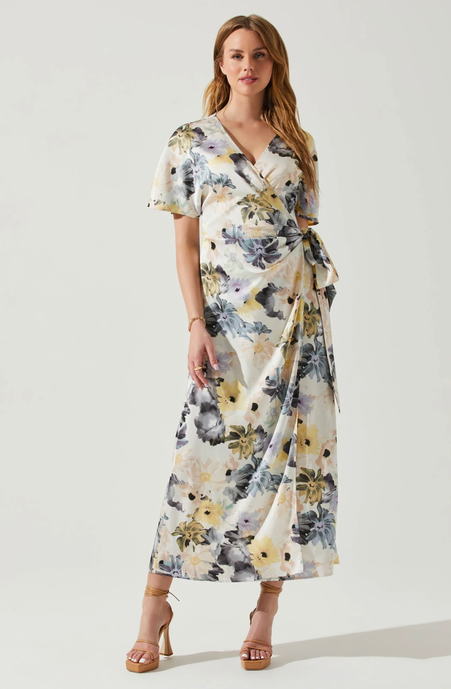 Floral Short Sleeve Wrap Front Maxi Dress 3 Floral Short Sleeve Wrap Front Maxi Dress