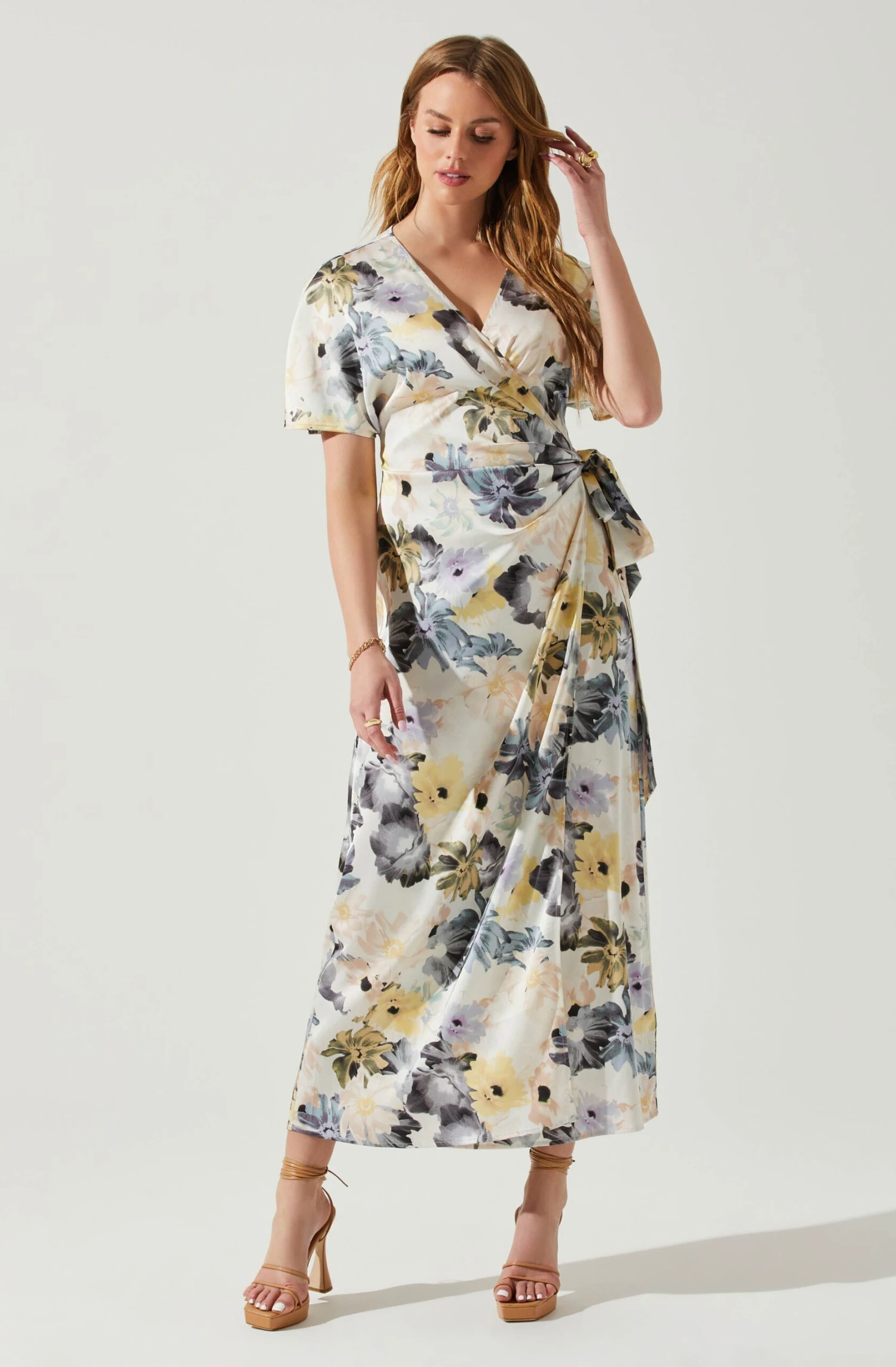 Floral Short Sleeve Wrap Front Maxi Dress 5 Floral Short Sleeve Wrap Front Maxi Dress - Image 3