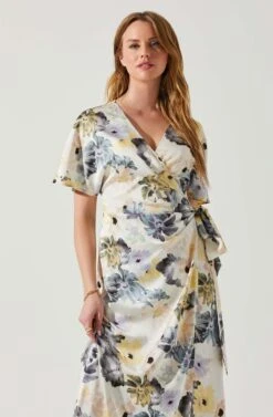 Floral Short Sleeve Wrap Front Maxi Dress 11 Floral Short Sleeve Wrap Front Maxi Dress -Dress Sales Store ADR101628 CHARCOALTAUPEFL 4