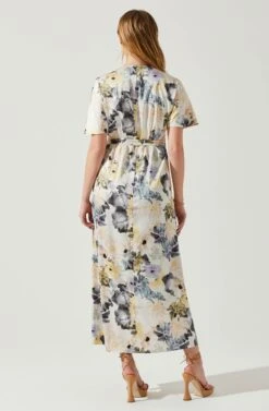Floral Short Sleeve Wrap Front Maxi Dress 13 Floral Short Sleeve Wrap Front Maxi Dress -Dress Sales Store ADR101628 CHARCOALTAUPEFL 5