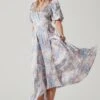 Satin Floral Bubble Sleeve Wrap Midi Dress 2 Satin Floral Bubble Sleeve Wrap Midi Dress -Dress Sales Store ADR101664 BLUEMULTIFLORAL 2