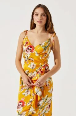 Satin Front Tie Wrap Floral Midi Dress 21 Satin Front Tie Wrap Floral Midi Dress -Dress Sales Store ADR101683 YELLOWFLORAL 3
