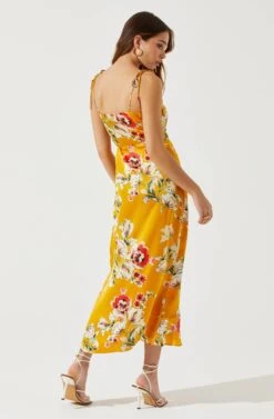Satin Front Tie Wrap Floral Midi Dress 25 Satin Front Tie Wrap Floral Midi Dress -Dress Sales Store ADR101683 YELLOWFLORAL 5