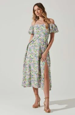 Off Shoulder Puff Sleeve Midi Dress 16 Off Shoulder Puff Sleeve Midi Dress -Dress Sales Store ADR101706 PURPLEMULTIFLORAL 2