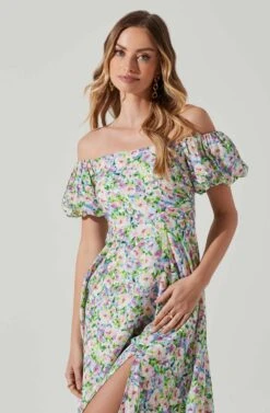Off Shoulder Puff Sleeve Midi Dress 17 Off Shoulder Puff Sleeve Midi Dress -Dress Sales Store ADR101706 PURPLEMULTIFLORAL 4