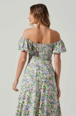 Off Shoulder Puff Sleeve Midi Dress 18 Off Shoulder Puff Sleeve Midi Dress -Dress Sales Store ADR101706 PURPLEMULTIFLORAL 5