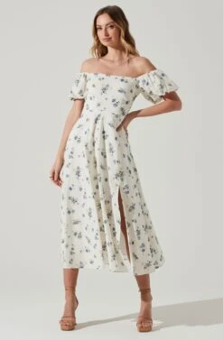Off Shoulder Puff Sleeve Midi Dress 20 Off Shoulder Puff Sleeve Midi Dress -Dress Sales Store ADR101706 WHITEBLUEFLORAL 1