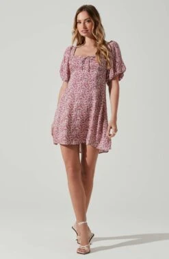 Floral Puff Sleeve Mini Dress 16 Floral Puff Sleeve Mini Dress -Dress Sales Store ADR101755 MAGENTALIMEDITSY 1