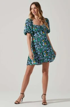 Floral Puff Sleeve Mini Dress 20 Floral Puff Sleeve Mini Dress -Dress Sales Store ADR101755 PERIWINKLEBLKMULTI 1