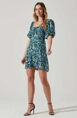 Floral Puff Sleeve Mini Dress 22 Floral Puff Sleeve Mini Dress -Dress Sales Store ADR101755 PERIWINKLEBLKMULTI 2