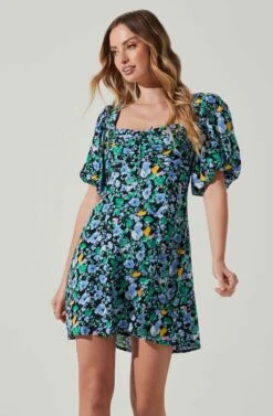 Floral Puff Sleeve Mini Dress 21 Floral Puff Sleeve Mini Dress -Dress Sales Store ADR101755 PERIWINKLEBLKMULTI 3