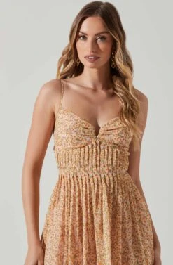 Floral Pleated Midi Dress 23 Floral Pleated Midi Dress -Dress Sales Store ADR101774 YELLOWPINKFLORAL 4