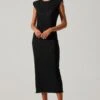Plisse Straight Neck Midi Dress -Dress Sales Store ADR101830 BLACK 2
