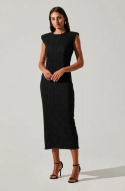Best Seller 9 Plisse Straight Neck Midi Dress
