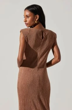 Plisse Straight Neck Midi Dress 24 Plisse Straight Neck Midi Dress -Dress Sales Store ADR101830 BROWN 5