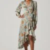 Floral Satin Wrap Long Sleeve Midi Dress 2 Floral Satin Wrap Long Sleeve Midi Dress -Dress Sales Store ADR101864 DUSTYBLUEMULTIFRL 1