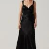 Aeris Satin Lace Trim Maxi Dress 1 Aeris Satin Lace Trim Maxi Dress -Dress Sales Store ADR102254 BLACK 1