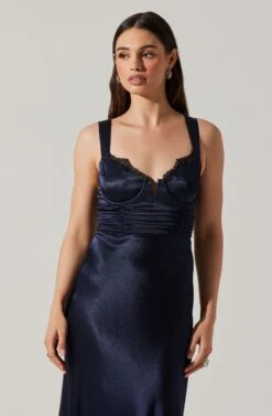 Aeris Satin Lace Trim Maxi Dress 29 Aeris Satin Lace Trim Maxi Dress -Dress Sales Store ADR102254 NAVY 3