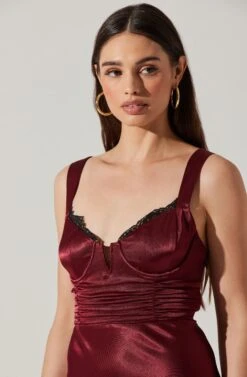 Aeris Satin Lace Trim Maxi Dress 33 Aeris Satin Lace Trim Maxi Dress -Dress Sales Store ADR102254 WINE 2