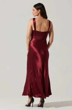 Aeris Satin Lace Trim Maxi Dress 37 Aeris Satin Lace Trim Maxi Dress -Dress Sales Store ADR102254 WINE 3