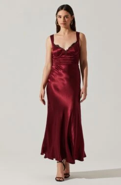 Aeris Satin Lace Trim Maxi Dress 32 Aeris Satin Lace Trim Maxi Dress -Dress Sales Store ADR102254 WINE 5