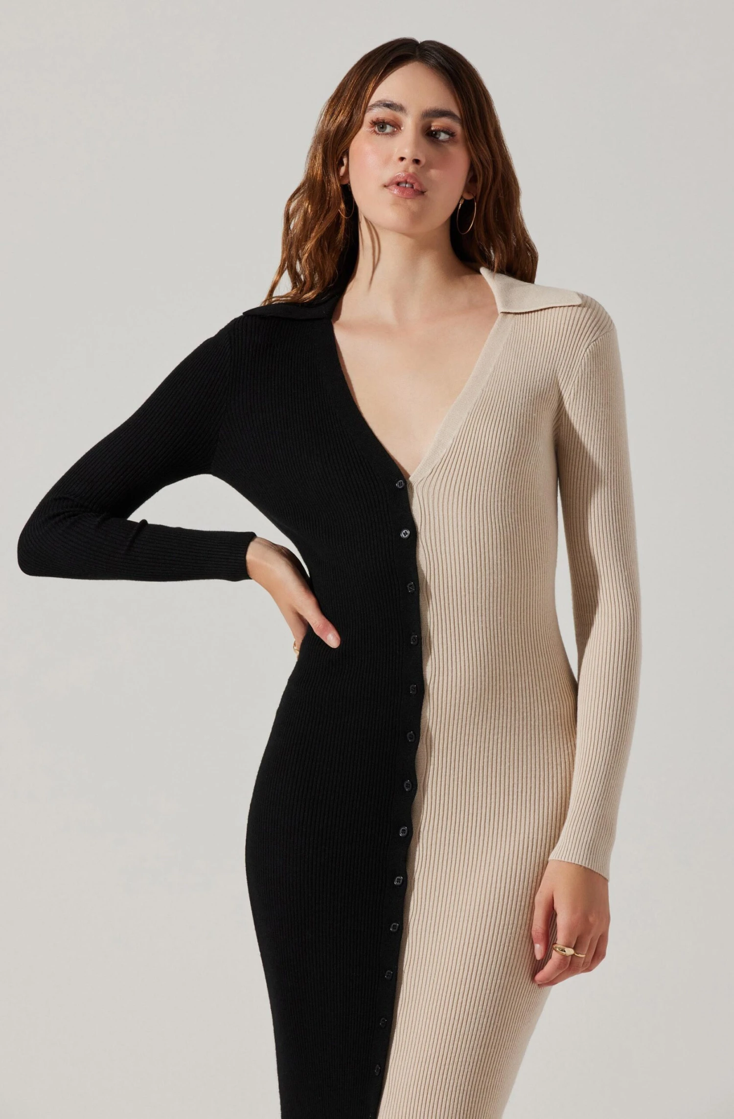 Two Toned Long Sleeve Midi Sweater Dress 4 Two Toned Long Sleeve Midi Sweater Dress - Image 2