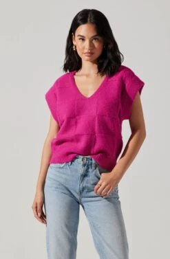 Checkered Sweater Vest 20 Checkered Sweater Vest -Dress Sales Store ALT16416 CI FUCHSIA 3