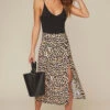 Button Front Midi Skirt 1 Button Front Midi Skirt -Dress Sales Store AS9024B LEOPARD PRINT 4A