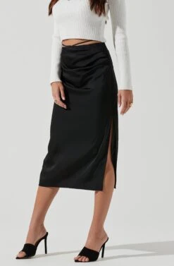 Hi Slit Ruched Skirt 10 Hi Slit Ruched Skirt -Dress Sales Store AS9086B BLACK 1562