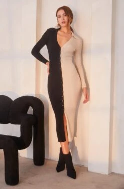 Two Toned Long Sleeve Midi Sweater Dress 13 Two Toned Long Sleeve Midi Sweater Dress -Dress Sales Store ASTR FALL23 ASSETS 0507