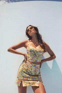 Monet Floral Double Slit Mini Skirt 11 Monet Floral Double Slit Mini Skirt -Dress Sales Store ASTR SPR22 PT1 34564