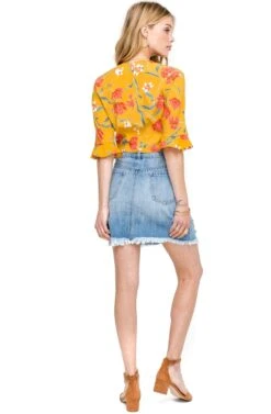 Flared Sleeve Tie Front Top 9 Flared Sleeve Tie Front Top -Dress Sales Store AT13647 MUSTARD MULTI FLORAL 3A