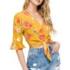 Flared Sleeve Tie Front Top 1 Flared Sleeve Tie Front Top -Dress Sales Store AT13647 MUSTARD MULTI FLORAL 4A