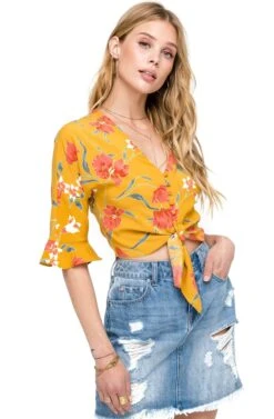 Flared Sleeve Tie Front Top