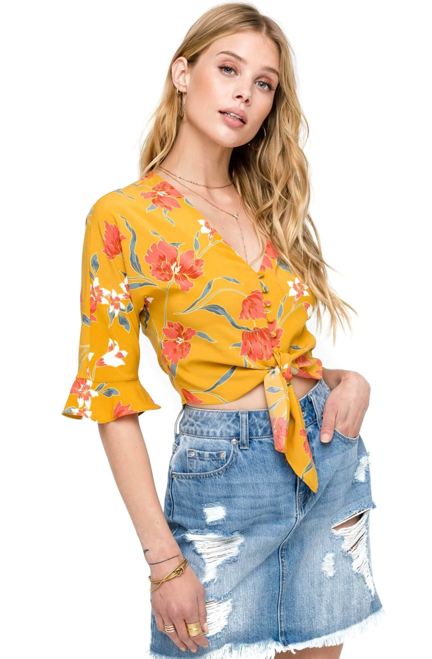 Flared Sleeve Tie Front Top 3 Flared Sleeve Tie Front Top