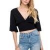 Flared Sleeve Banded Crop Top 1 Flared Sleeve Banded Crop Top -Dress Sales Store AT13720 BLACK 04