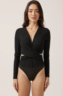 Long Sleeve Side Cutout Bodysuit 10 Long Sleeve Side Cutout Bodysuit -Dress Sales Store AT15120 BLACK 2